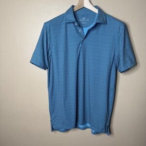 Southern Tide Shirt Mens Medium Blue Polo Short Sleeve Fishes pattern Golf